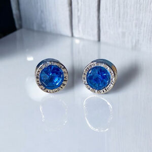 Pretty Faceted Crystal Blue Rhinestones Silver tone Circular Earrings.